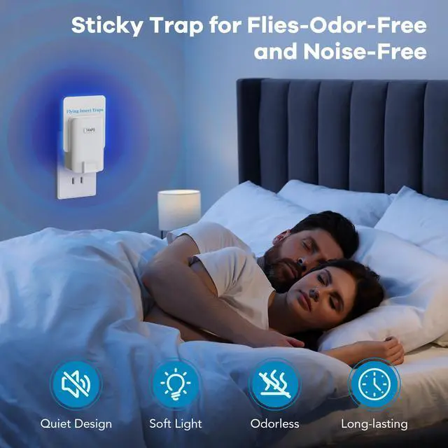 Alt view image 3 of 7 - Fly Trap Indoor, 2 Pack Fruit Fly Traps for Indoors with 6 Refills, Plug-in Flying Insect Trap for Gnats, Flies, Moths and Other Flying Bugs