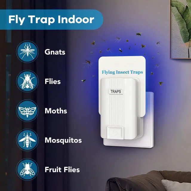 Alt view image 4 of 7 - Fly Trap Indoor, 2 Pack Fruit Fly Traps for Indoors with 6 Refills, Plug-in Flying Insect Trap for Gnats, Flies, Moths and Other Flying Bugs
