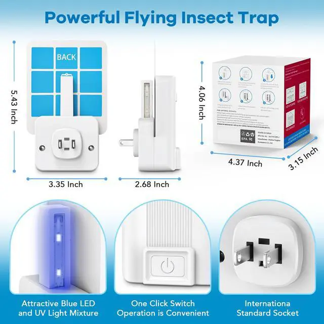 Alt view image 6 of 7 - Fly Trap Indoor, 2 Pack Fruit Fly Traps for Indoors with 6 Refills, Plug-in Flying Insect Trap for Gnats, Flies, Moths and Other Flying Bugs