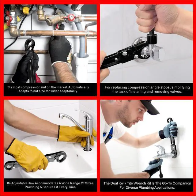 Alt view image 5 of 6 - Plumbing Tools, Angle Stop Wrench Kit, Plumbing Wrench. New Compression Angle Stop and Removing the Compression Ring Professional Plumbing Toolset For Easy Angle Stop And Supply Nut Installation