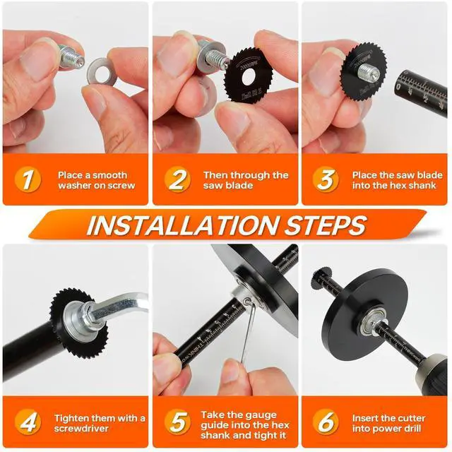 Alt view image 3 of 7 - Inside Pipe Cutter for PVC Pipe, Cutter Tool Set with Scale - Adjustable Depth Gauge, 6PCS Saw Blades & 4" Black Hex Shank, Internal PVC ABS Pipe Cutter Set