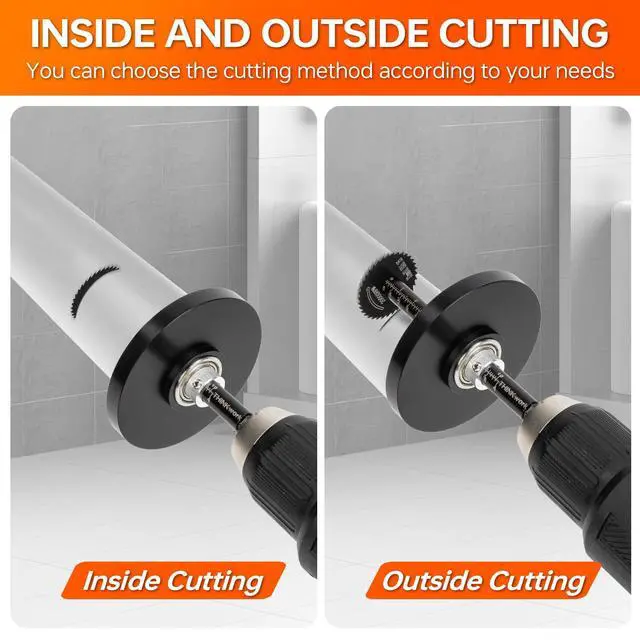 Alt view image 4 of 7 - Inside Pipe Cutter for PVC Pipe, Cutter Tool Set with Scale - Adjustable Depth Gauge, 6PCS Saw Blades & 4" Black Hex Shank, Internal PVC ABS Pipe Cutter Set