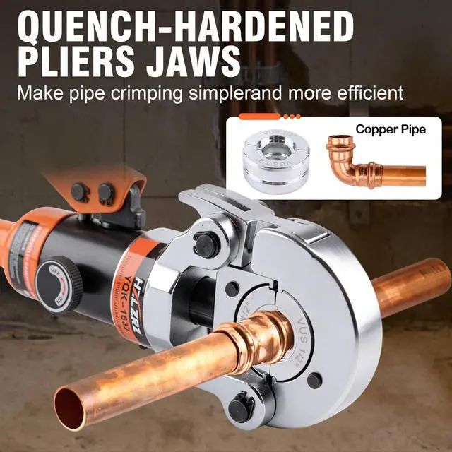 Alt view image 2 of 7 - Press Copper Pipe Crimper Tool Kit with 3 Dies (1/2" 3/4" 1") for Plumbing & Water Heating, Includes Copper Tube Cutter and Burr Tool