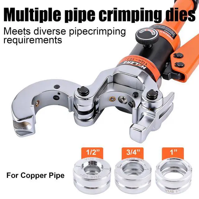 Alt view image 3 of 7 - Press Copper Pipe Crimper Tool Kit with 3 Dies (1/2" 3/4" 1") for Plumbing & Water Heating, Includes Copper Tube Cutter and Burr Tool