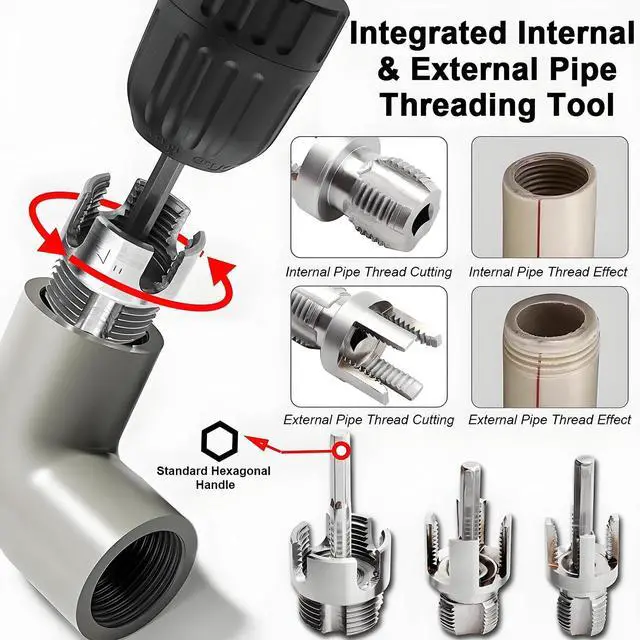 Alt view image 6 of 7 - 3Pcs PVC Pipe Threader Kit, 1/2" 3/4" 1" Internal & External