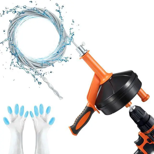 Main image of Drain Auger, Clog Remover with Drill Adapter, 25 Feet Flexible Plumbing Snake Use Manually or Powered for Kitchen, Bathroom and Shower Sink, Comes with Gloves (orange)