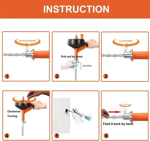 Alt view image 3 of 7 - Drain Auger, Clog Remover with Drill Adapter, 25 Feet Flexible Plumbing Snake Use Manually or Powered for Kitchen, Bathroom and Shower Sink, Comes with Gloves (orange)