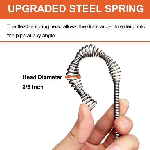 Alt view image 5 of 7 - Drain Auger, Clog Remover with Drill Adapter, 25 Feet Flexible Plumbing Snake Use Manually or Powered for Kitchen, Bathroom and Shower Sink, Comes with Gloves (orange)