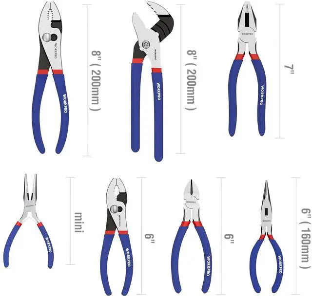 Alt view image 2 of 7 - 7-piece Pliers Set with Groove Joint, Long Nose, Slip Joint, Linesman, and Diagonal Pliers for DIY & Home Use