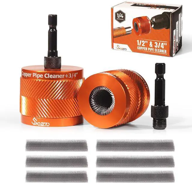 Main image of 1/2" & 3/4" Metal Copper Pipe Cleaner Set,with 1/4 Hex Shank,Each Additional 2PCS Replaceable Blades are Provided,for Cleaning Rust, Stains, Paint on Copper Pipes and Various Metal Pipes