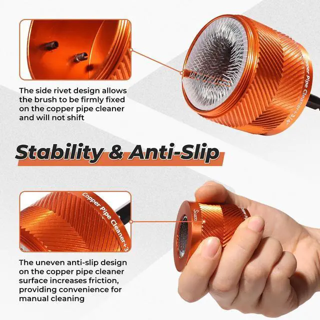 Alt view image 4 of 6 - 1/2" & 3/4" Metal Copper Pipe Cleaner Set,with 1/4 Hex Shank,Each Additional 2PCS Replaceable Blades are Provided,for Cleaning Rust, Stains, Paint on Copper Pipes and Various Metal Pipes