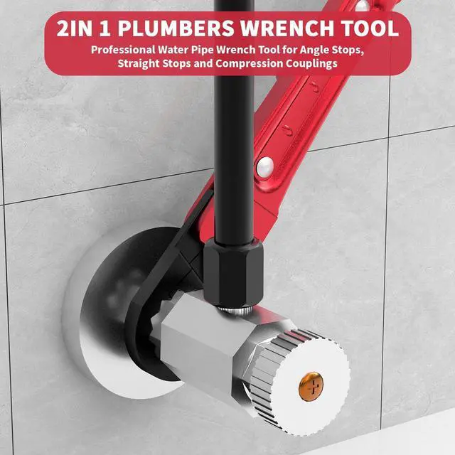 Alt view image 2 of 7 - Plumbing Tools Angle Stop Wrench Kit - 3-Piece Plumber Tool Set with Compression Sleeve Puller & 4-Way Sillcock Key - Fits 3/8" & 1/2" Angle Stop Outlets Ferrule Removal Tool for Tight Spaces