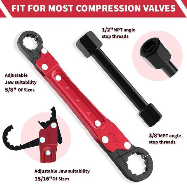 Alt view image 3 of 7 - Plumbing Tools Angle Stop Wrench Kit - 3-Piece Plumber Tool Set with Compression Sleeve Puller & 4-Way Sillcock Key - Fits 3/8" & 1/2" Angle Stop Outlets Ferrule Removal Tool for Tight Spaces