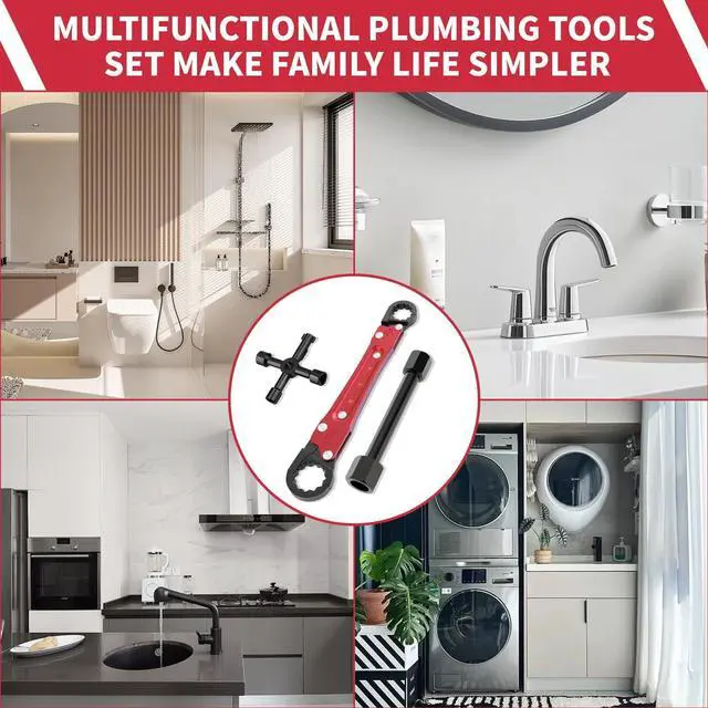 Alt view image 5 of 7 - Plumbing Tools Angle Stop Wrench Kit - 3-Piece Plumber Tool Set with Compression Sleeve Puller & 4-Way Sillcock Key - Fits 3/8" & 1/2" Angle Stop Outlets Ferrule Removal Tool for Tight Spaces