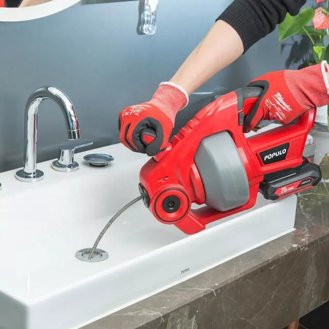 Alt view image 6 of 7 - 20V Cordless Electric Drain Auger-Efficient 25Ft Auto-Feed Drain Snake with Replaceable Cable,2.0Ah Battery,Charger,Storage Bag & Gloves for Kitchen,Bathroom,Shower Pipes (3/4"-2")"