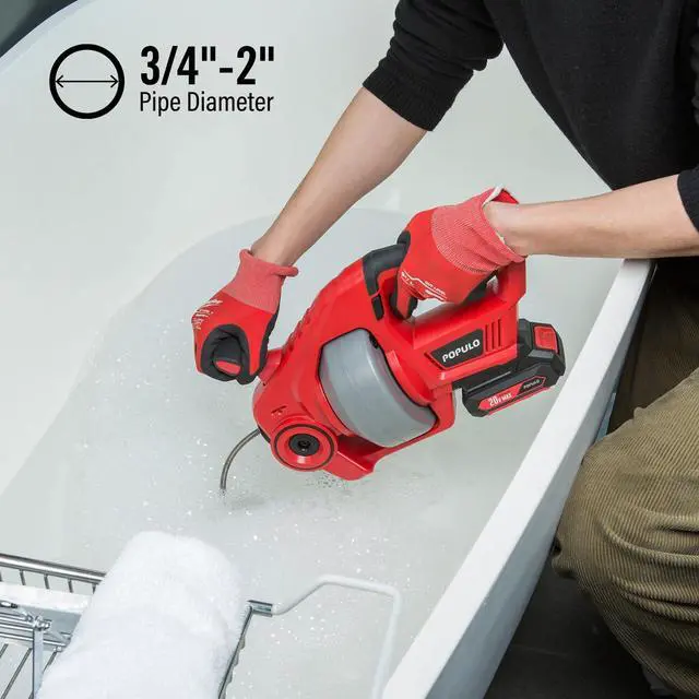 Alt view image 7 of 7 - 20V Cordless Electric Drain Auger-Efficient 25Ft Auto-Feed Drain Snake with Replaceable Cable,2.0Ah Battery,Charger,Storage Bag & Gloves for Kitchen,Bathroom,Shower Pipes (3/4"-2")"