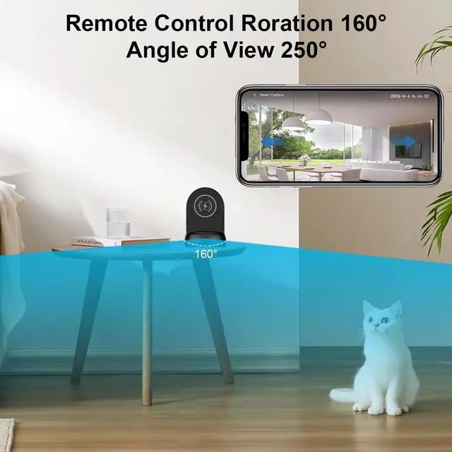 Alt view image 3 of 7 - Security Camera WiFi Wireless Phone Charger, Security Cam Motion Activated,HD1080P(Rotate Lens) with 250°Viewing Angle, camaras espias ocultas for Home Office Security(2.4/5G)