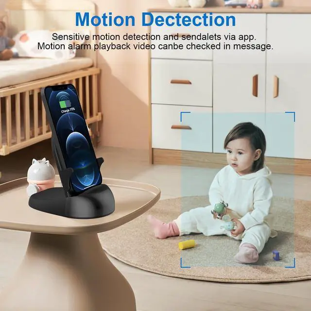 Alt view image 4 of 7 - Security Camera WiFi Wireless Phone Charger, Security Cam Motion Activated,HD1080P(Rotate Lens) with 250°Viewing Angle, camaras espias ocultas for Home Office Security(2.4/5G)