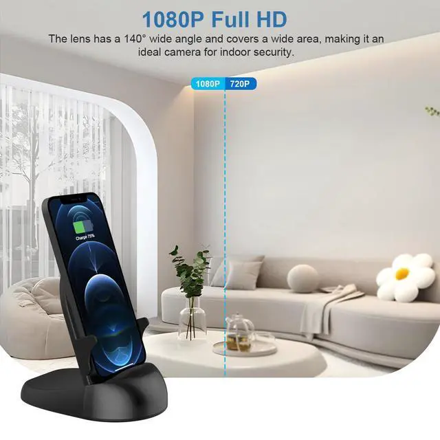 Alt view image 7 of 7 - Security Camera WiFi Wireless Phone Charger, Security Cam Motion Activated,HD1080P(Rotate Lens) with 250°Viewing Angle, camaras espias ocultas for Home Office Security(2.4/5G)