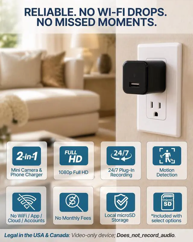 Alt view image 3 of 6 - Premium Plug-in Dome Cam, 1080p Full HD Always-On, Motion Detection, No WiFi Needed, Easy Setup, Indoor Cam for Home & Pet Nanny Use