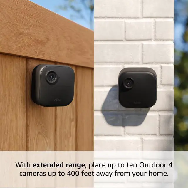 Alt view image 3 of 6 - Outdoor 4 XR two-year battery wireless camera with 4x security coverage, 1000 ft open-air range or 400 ft with typical use 2 camera system