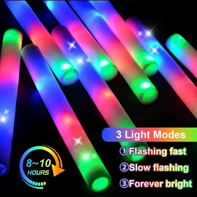 Alt view image 3 of 7 - 45PCS Foam Glow Sticks, LED Light Up Foam Sticks with 3 Modes Flashing Changing, Glowing in The Dark for Event Party Wedding Halloween Christmas Concert Supplies