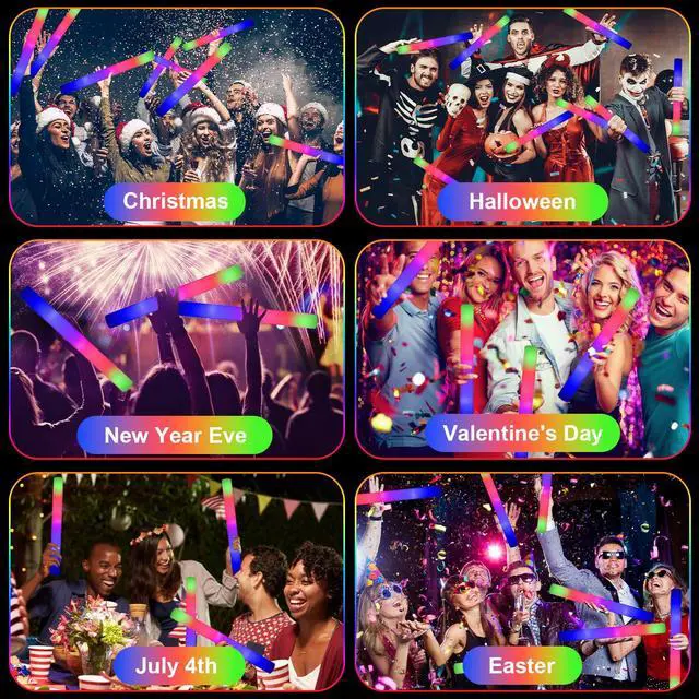 Alt view image 4 of 7 - 45PCS Foam Glow Sticks, LED Light Up Foam Sticks with 3 Modes Flashing Changing, Glowing in The Dark for Event Party Wedding Halloween Christmas Concert Supplies