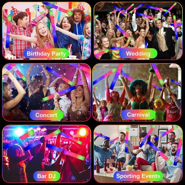 Alt view image 5 of 7 - 45PCS Foam Glow Sticks, LED Light Up Foam Sticks with 3 Modes Flashing Changing, Glowing in The Dark for Event Party Wedding Halloween Christmas Concert Supplies