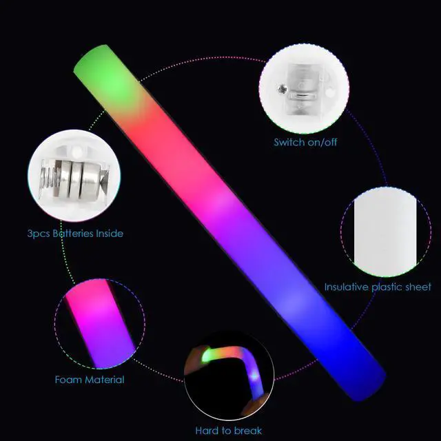 Alt view image 2 of 7 - 45PCS Foam Glow Sticks, LED Light Up Foam Sticks with 3 Modes Flashing Changing, Glowing in The Dark for Event Party Wedding Halloween Christmas Concert Supplies
