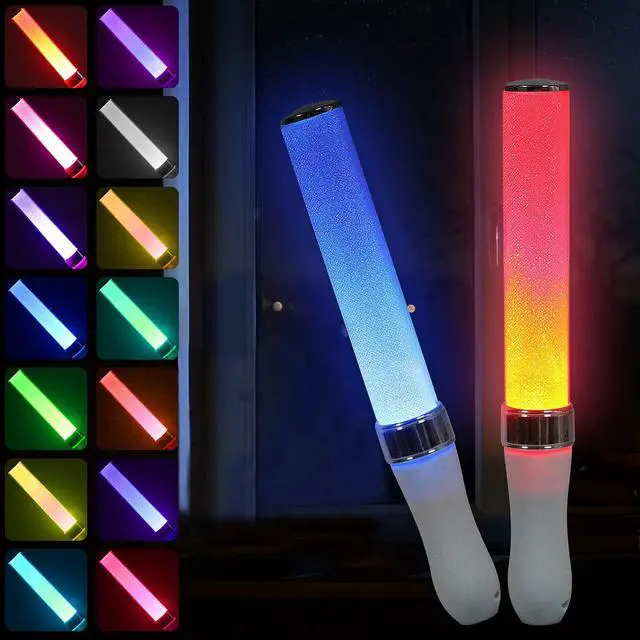 Alt view image 2 of 7 - Reusable LED Glow Sticks(2Pack) with 15 Multicolor, Manual and Automatic Mode, Equipped with AAA Battery Powered LED Sticks, Concert Glowsticks, Raves, Emergency, (15+ Years Old)