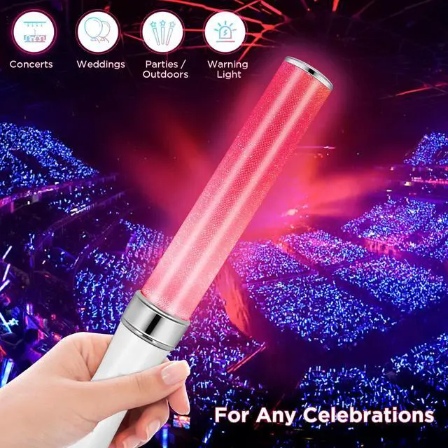 Alt view image 3 of 7 - Reusable LED Glow Sticks(2Pack) with 15 Multicolor, Manual and Automatic Mode, Equipped with AAA Battery Powered LED Sticks, Concert Glowsticks, Raves, Emergency, (15+ Years Old)