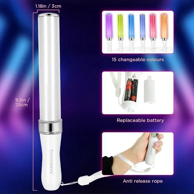 Alt view image 4 of 7 - Reusable LED Glow Sticks(2Pack) with 15 Multicolor, Manual and Automatic Mode, Equipped with AAA Battery Powered LED Sticks, Concert Glowsticks, Raves, Emergency, (15+ Years Old)