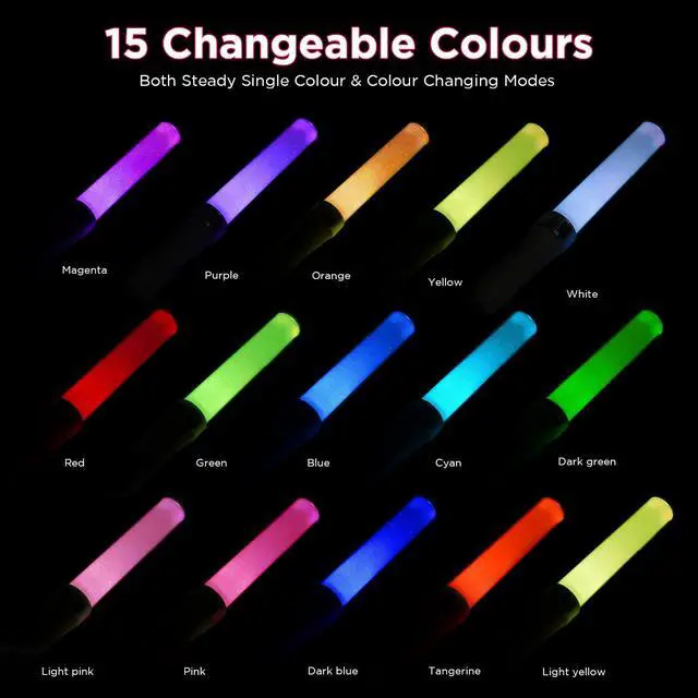 Alt view image 6 of 7 - Reusable LED Glow Sticks(2Pack) with 15 Multicolor, Manual and Automatic Mode, Equipped with AAA Battery Powered LED Sticks, Concert Glowsticks, Raves, Emergency, (15+ Years Old)