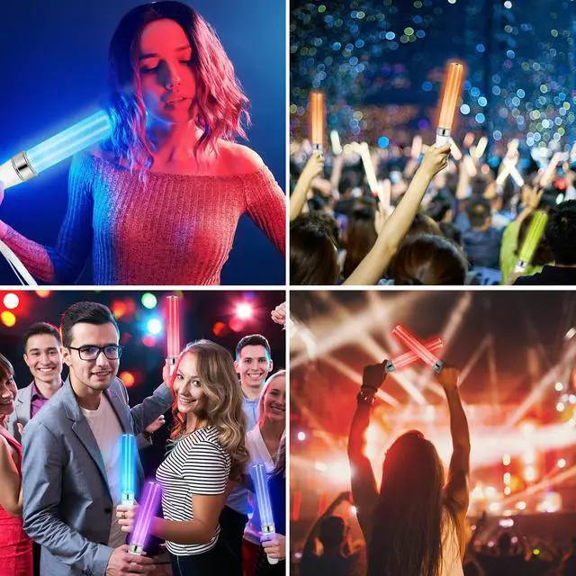 Alt view image 7 of 7 - Reusable LED Glow Sticks(2Pack) with 15 Multicolor, Manual and Automatic Mode, Equipped with AAA Battery Powered LED Sticks, Concert Glowsticks, Raves, Emergency, (15+ Years Old)