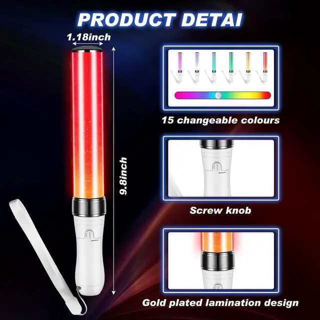 Alt view image 2 of 6 - 2 Pcs K-pop Lightstick LED Glow Sticks 15 Color Reusable J-pop Concert Stick, Manual and Automatic Mode, Idol Flashing Glow Sticks for Raves Emergency Camping Party Supplies