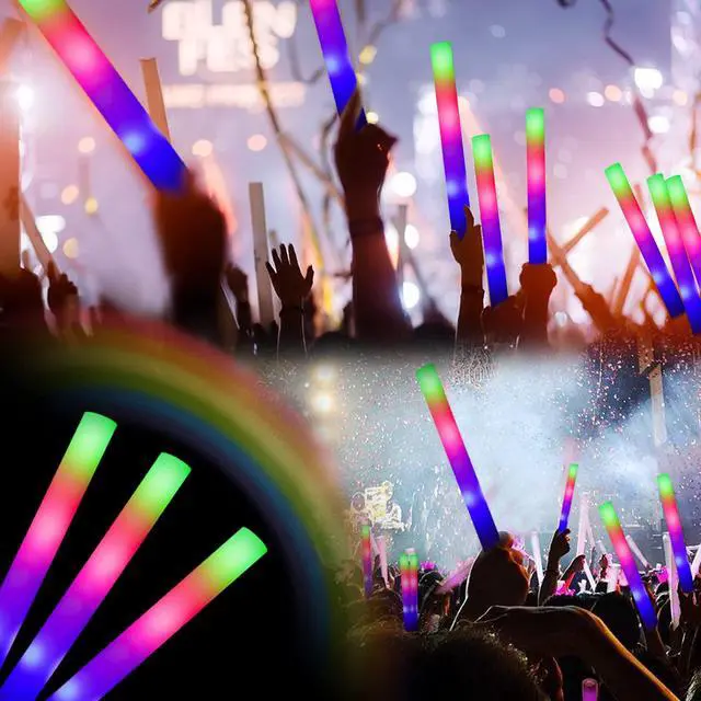 Alt view image 2 of 6 - Glow Sticks Bulk - 100 Pcs LED Foam Sticks Glow in the Dark Party Supplies with 3 Modes Flashing Effect, Glow Batons Party Favors for Party Wedding Birthday Concert Halloween Christmas