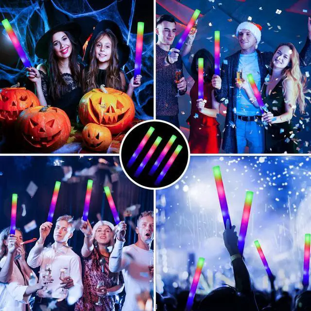 Alt view image 3 of 6 - Glow Sticks Bulk - 100 Pcs LED Foam Sticks Glow in the Dark Party Supplies with 3 Modes Flashing Effect, Glow Batons Party Favors for Party Wedding Birthday Concert Halloween Christmas