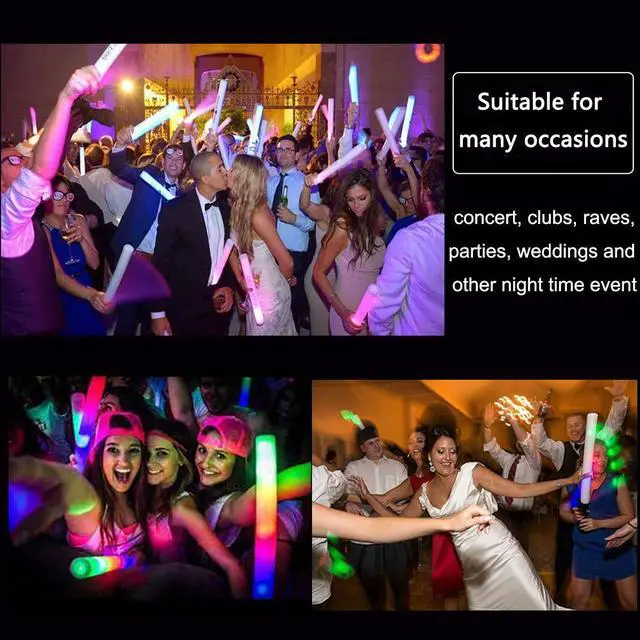 Alt view image 4 of 6 - Glow Sticks Bulk - 100 Pcs LED Foam Sticks Glow in the Dark Party Supplies with 3 Modes Flashing Effect, Glow Batons Party Favors for Party Wedding Birthday Concert Halloween Christmas
