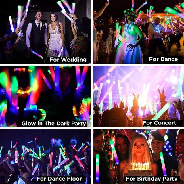 Alt view image 2 of 7 - 32 Pcs Foam Glow Sticks Bulk Party Pack, L16" Big Led Light Up Foam Sticks with 3 Flashing Effect, Glow in The Dark Party Supplies Favors for Wedding, Adults/Kids Birthday, Disco Dance Floor, DJ
