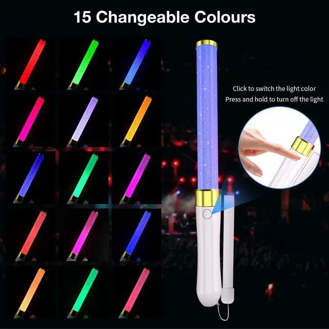 Alt view image 2 of 7 - LED Light Sticks 2 Pack, 15 Colors Reusable Glow Sticks, Glow Party Supplies for Wedding, Birthday, Raves, Halloween, Christmas, New Year, with AAA Battery