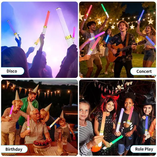 Alt view image 7 of 7 - LED Light Sticks 2 Pack, 15 Colors Reusable Glow Sticks, Glow Party Supplies for Wedding, Birthday, Raves, Halloween, Christmas, New Year, with AAA Battery