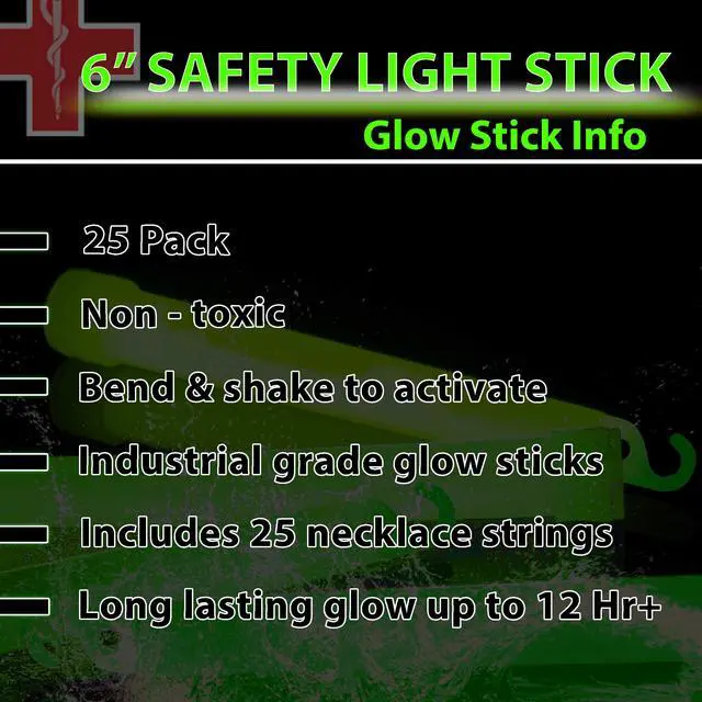 Alt view image 6 of 6 - 25 Ultra Bright Green Glow Sticks - Individual Packed With Lanyard - For Camping, Emergency Survival - Glow Lights for Blackouts, Hurricane and Storms- 6 Inch Chem Light Sticks with 12 Hour Duration
