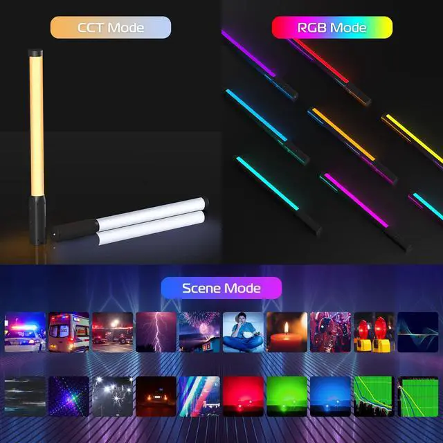 Alt view image 2 of 7 - Handheld Light Wand, 360° RGB LED Video Light Stick for Photography, 3300mAh Rechargeable Tube Light for Video Shooting, 2500-9000K Dimmable Camera Light with LCD