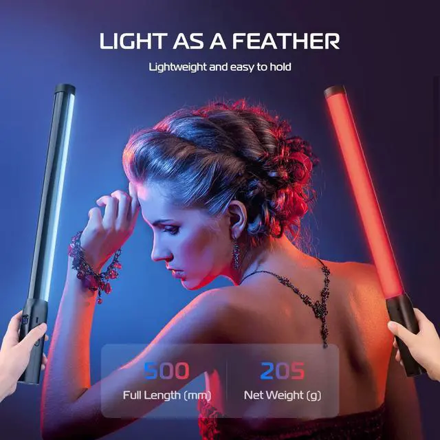 Alt view image 4 of 7 - Handheld Light Wand, 360° RGB LED Video Light Stick for Photography, 3300mAh Rechargeable Tube Light for Video Shooting, 2500-9000K Dimmable Camera Light with LCD