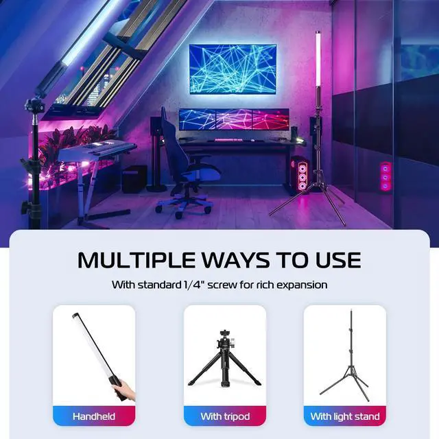 Alt view image 6 of 7 - Handheld Light Wand, 360° RGB LED Video Light Stick for Photography, 3300mAh Rechargeable Tube Light for Video Shooting, 2500-9000K Dimmable Camera Light with LCD