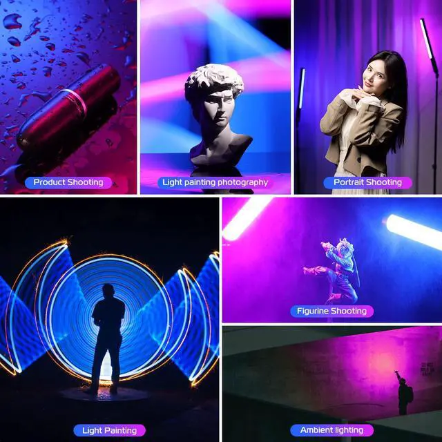Alt view image 7 of 7 - Handheld Light Wand, 360° RGB LED Video Light Stick for Photography, 3300mAh Rechargeable Tube Light for Video Shooting, 2500-9000K Dimmable Camera Light with LCD