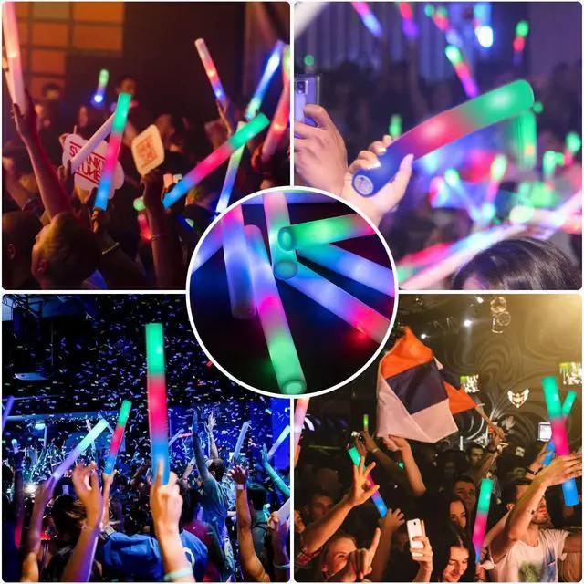 Alt view image 7 of 7 - 46PCS Foam Glow Sticks, Foam Light Up Sticks with 3 Modes Colorful Flashing, Glow Stick Bulk Party Pack, Glow in Dark Party Supplies, LED Foam Sticks Bulk for Wedding, Raves, Concert, Halloween