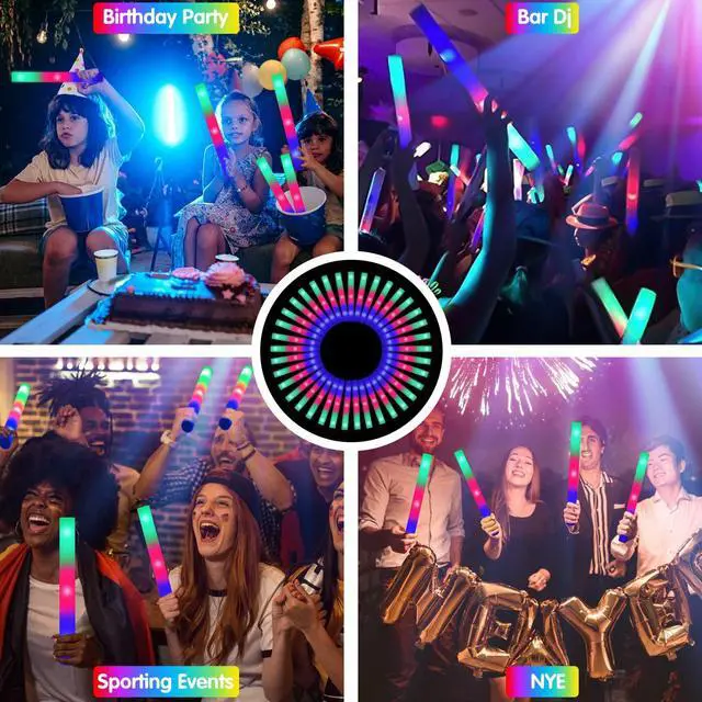 Alt view image 6 of 7 - 46PCS Foam Glow Sticks, Foam Light Up Sticks with 3 Modes Colorful Flashing, Glow Stick Bulk Party Pack, Glow in Dark Party Supplies, LED Foam Sticks Bulk for Wedding, Raves, Concert, Halloween