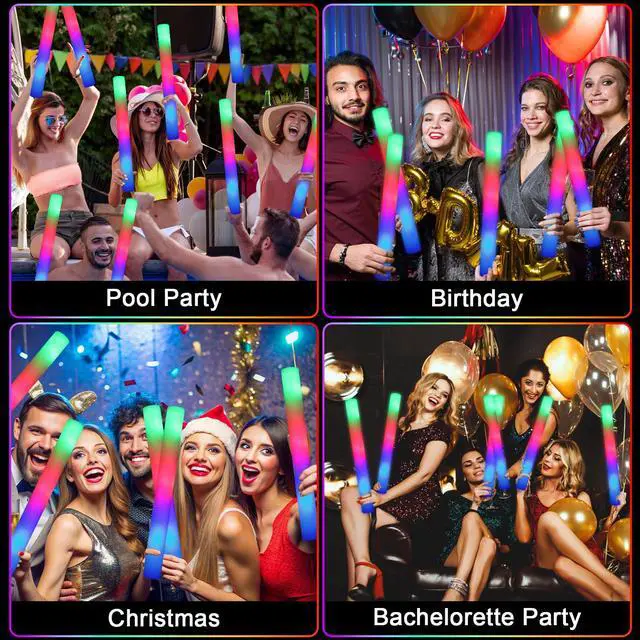 Alt view image 3 of 7 - 46 PCS Foam Glow Sticks with 3 Modes Colorful Flashing, Foam Light Up Sticks, LED Light Sticks, Glow Sticks Party Pack for Halloween, New Year, Wedding, Raves, Concert, Christmas