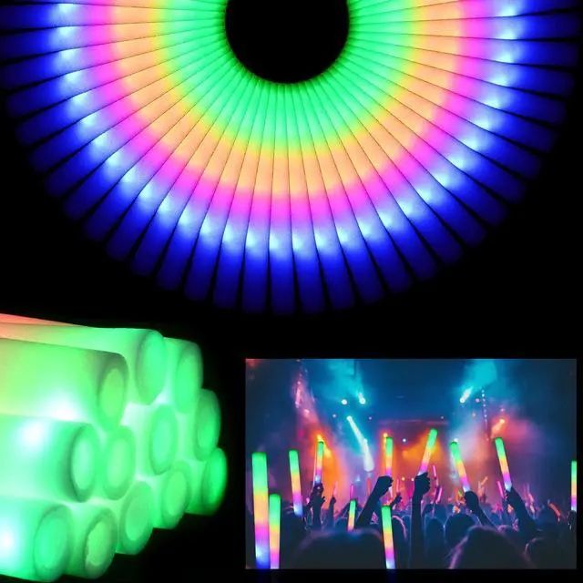 Main image of 36 Pcs LED Foam Glow Sticks Bulk,Glow in The Dark Party SuppliesFoam Light Up Sticks 3 Modes of Color Flashing for Birthday,Wedding,Raves,Carnival,Halloween Christmas,New Year,Concert